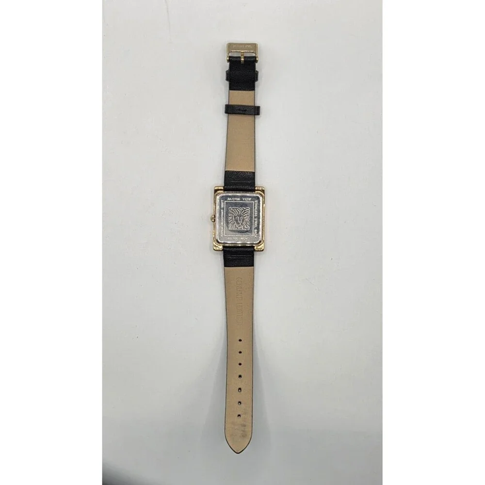 Anne Klein womens watch gold rectangle black leather strap AK/2706CHBK Untested